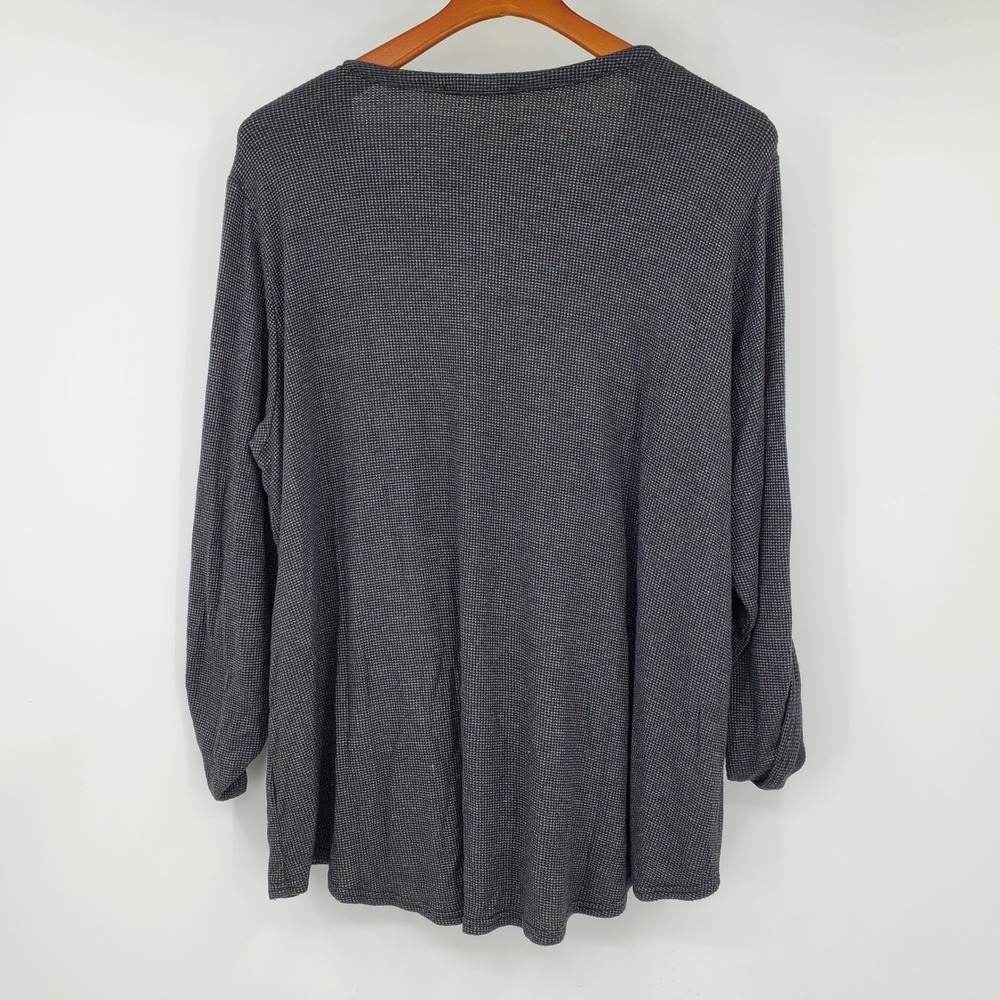 Jane + Delancey 2X Charcoal Grey Waffle Knit Roll Tab Sleeve Henley Top Shirt - Picture 2 of 10